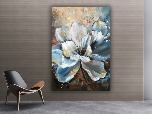 Blue Flowers Canvas, Abstract Flower Wall Art, Modern Canvas Art, Minimalist Flower Art, Flowers Art, Floral Wall Art, Blue Art Decor