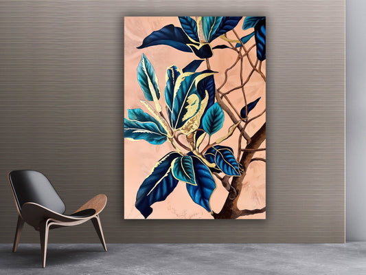 Beige Flower painting Large Single Flower art, Abstract Floral canvas wall art