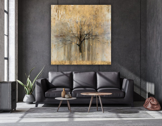 Large Gold Tree Abstract Painting,Gold  Wall Art,Expressionist   Painting Aesthetic room decor
