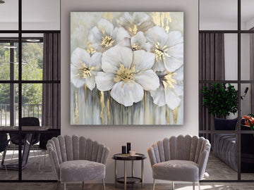 White Flowers  Canvas Painting, Flower Canvas Print Art, Floral Artwork, Modern Wall Decor, White Rose Canvas Wall Art, Wall Hanging