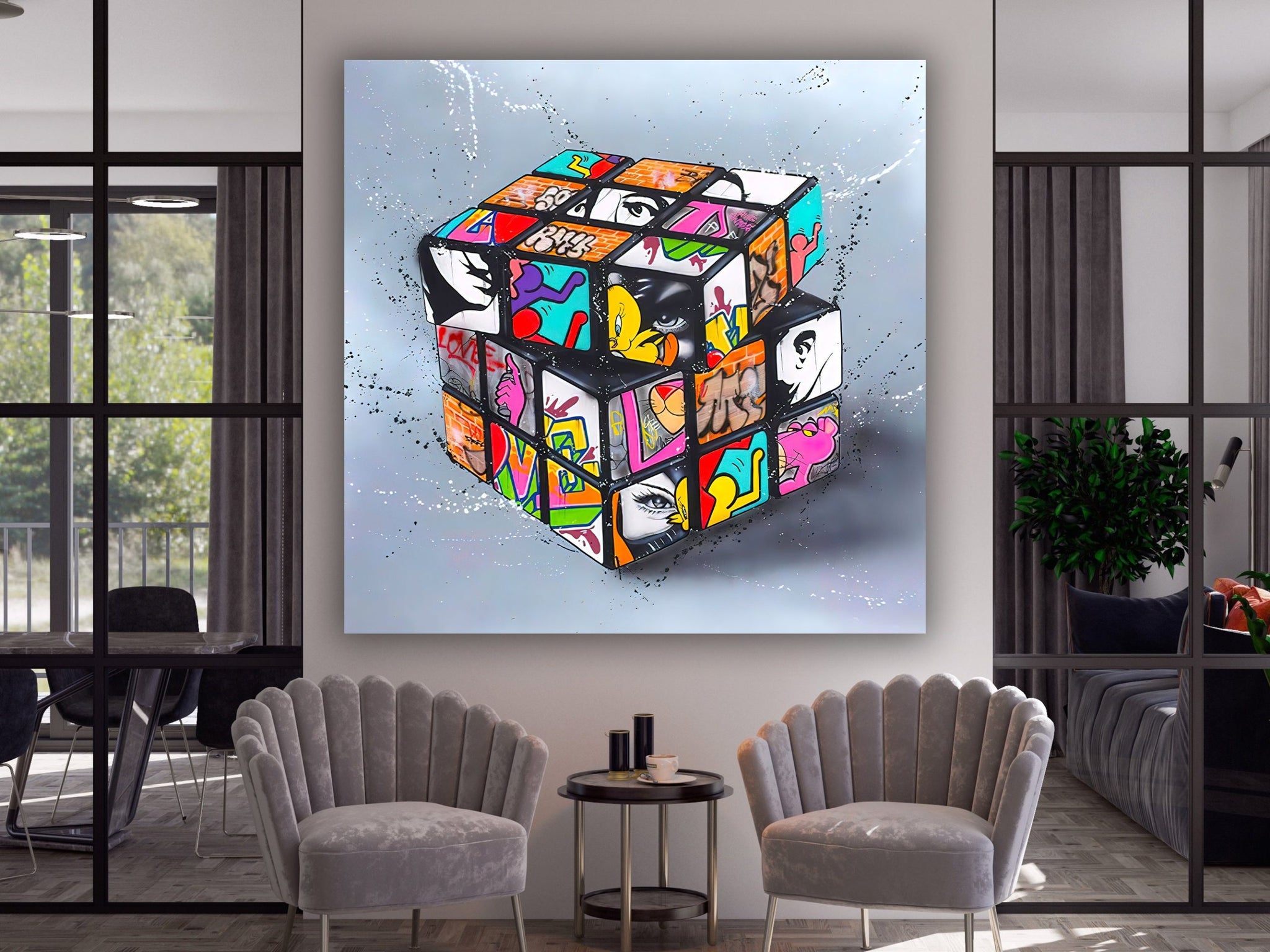 Rubik cube canvas, graffiti intelligence cube art, cube wall art, graffiti wall art, cube pop art