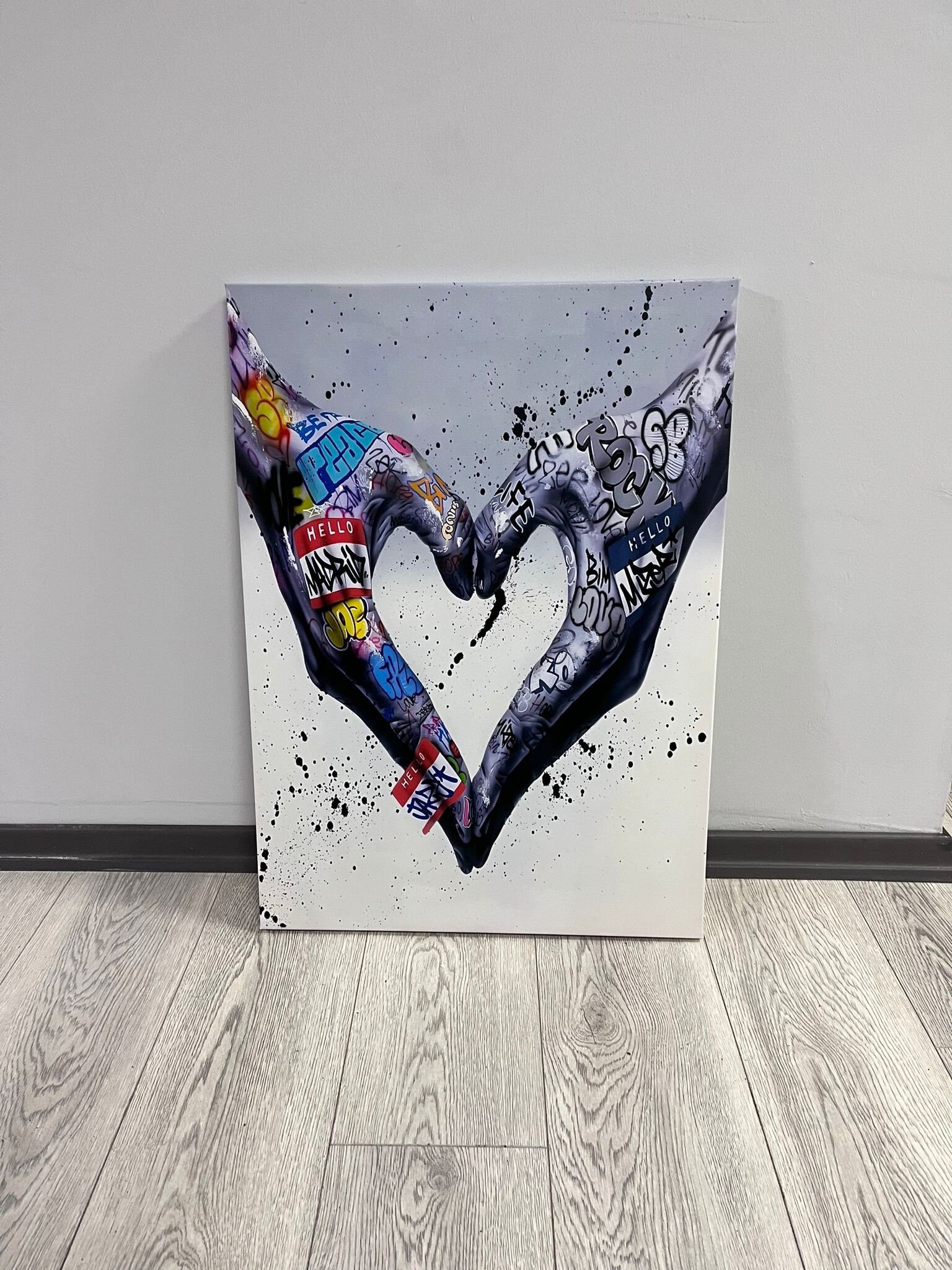 Love Heart Canvas Painting, Heart Canvas Art Print, her gift canvas, Love Canvas, love hand canvas, graffiti hand painting