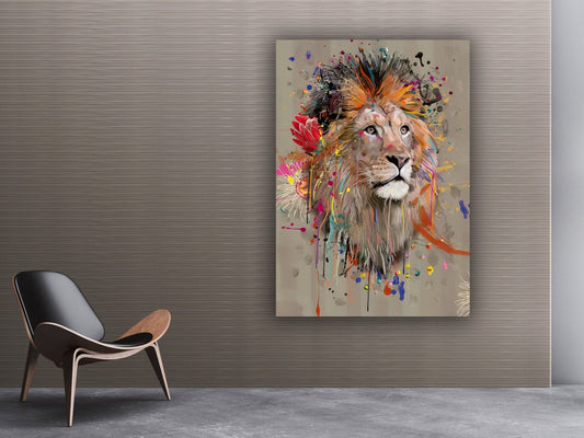 lion art, canvas lion painting, lion wall art, lion print, lion poster, animal art, colorful lion canvas