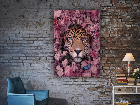 Tiger painting with flowers, animal art in roses, tiger home decor, tiger painting, abstract tiger art, tiger wall decor