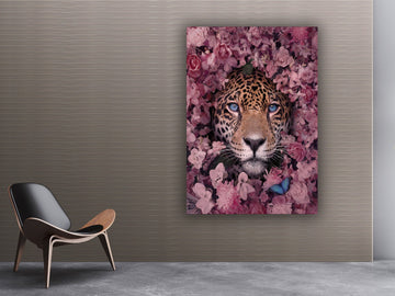 Tiger painting with flowers, animal art in roses, tiger home decor, tiger painting, abstract tiger art, tiger wall decor