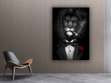 lion man smoking cigar in suit canvas, wall art home decoration painting poster print, Lion Man Smoking Cigar In Suit Canvas