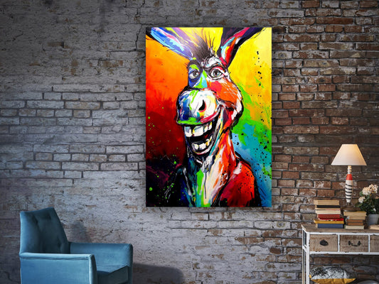 Funny donkey painting, laughing donkey wall hanging