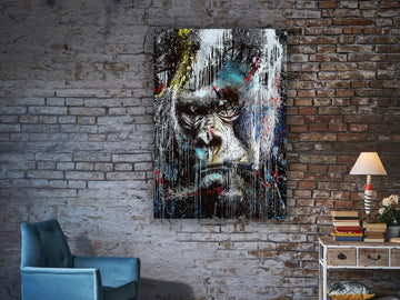 Monkey canvas painting, abstract monkey wall art, monkey portrait home decor, monkey wall art, monkey picture