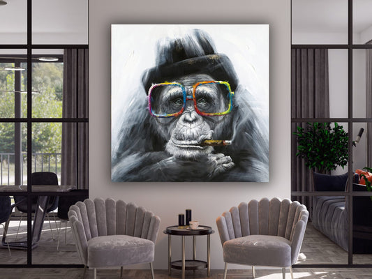 Black and white monkey canvas, monkey art, animal house art