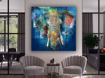 Canvas, Blue Tones Elephant, Modern Canvas Decor, Blue Tones Elephant Poster, Elephant