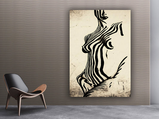 Erotic woman silhouette, canvas, sexy woman body drawing painting, bedroom wall decor