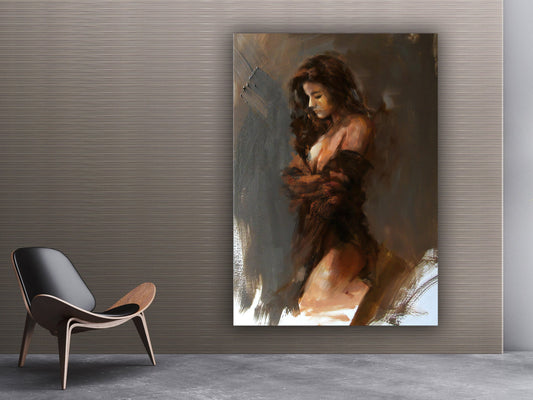 Abstract Woman Body Canvas Painting, Abstract Wall Decor, Girl Framed Canvas Wall Art