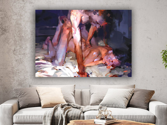 Lovemaking canvas, sex painting, eroric art, nude couple lovemaking wall decor