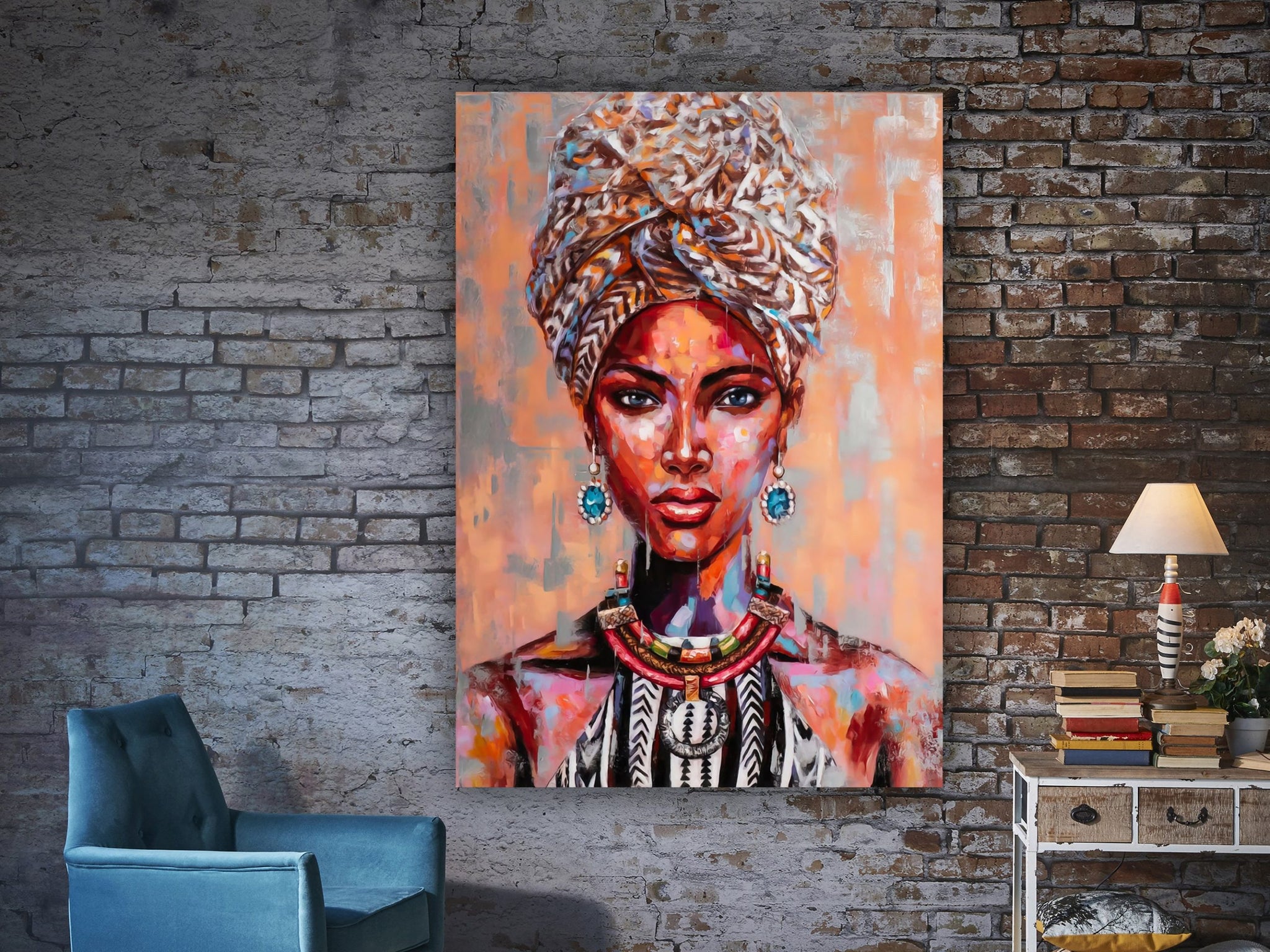 African art, colorful African wall Art, Woman Face Canvas