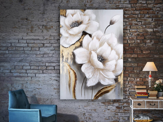 Flowers painting canvas wall art, Flower for living room wall decor, White Flower wall decor, Flowers canvas print art, Decor Flower art