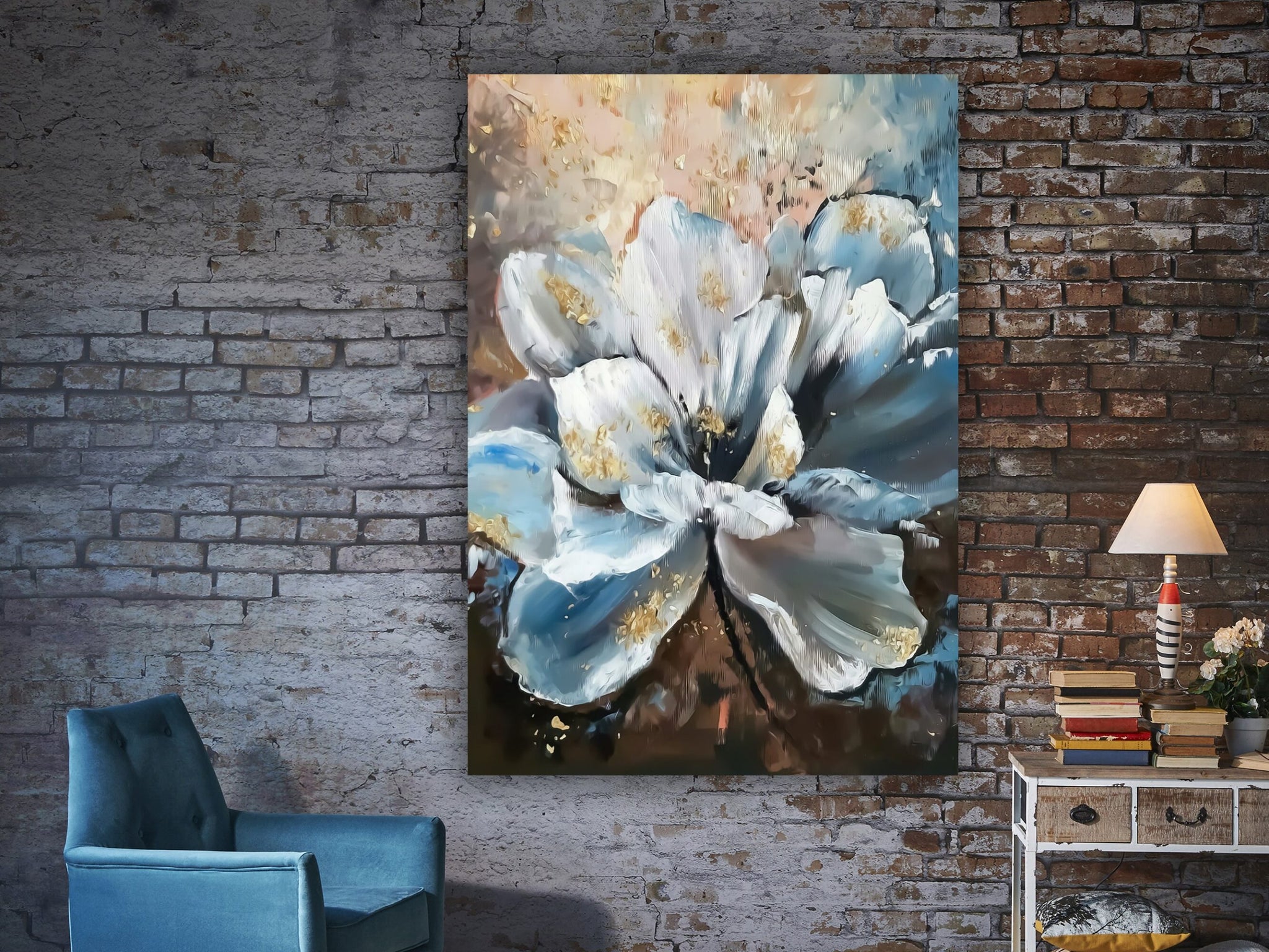 Blue Flowers Canvas, Abstract Flower Wall Art, Modern Canvas Art, Minimalist Flower Art, Flowers Art, Floral Wall Art, Blue Art Decor