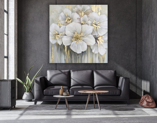 White Flowers  Canvas Painting, Flower Canvas Print Art, Floral Artwork, Modern Wall Decor, White Rose Canvas Wall Art, Wall Hanging
