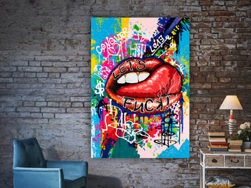 Graffiti lip art, lip painting, pop art lip wall art
