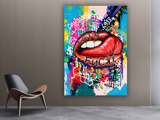Graffiti lip art, lip painting, pop art lip wall art