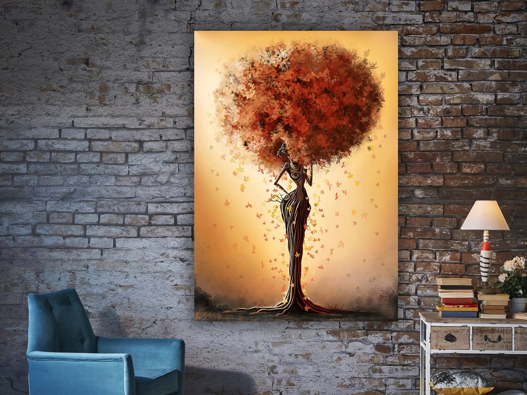 Yellow wood, female body, canvas print, art, landscape, contemporary home decor,  canvas with abstract canvas, surreal tree painting