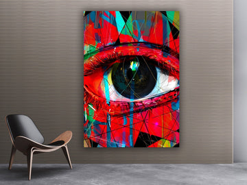 Eye canvas painting, abstract eye print, surreal red eye art, fantasy eye wall art