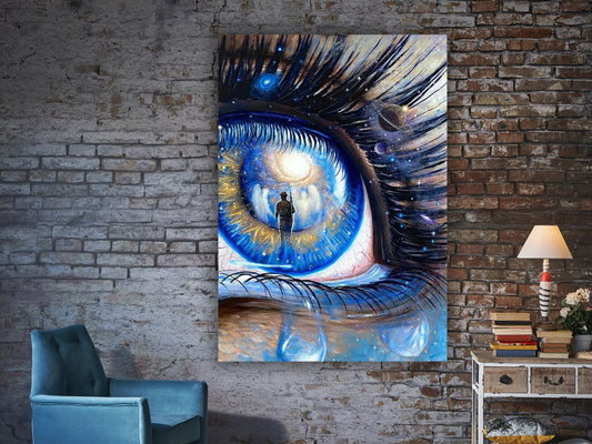 Eye canvas painting, abstract eye print, surreal blue eye art, fantasy eye wall art
