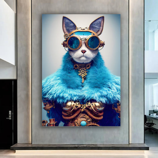 Cat with glasses canvas, surreal cat painting, kids room wall decor, kids room painting, cat canvas painting