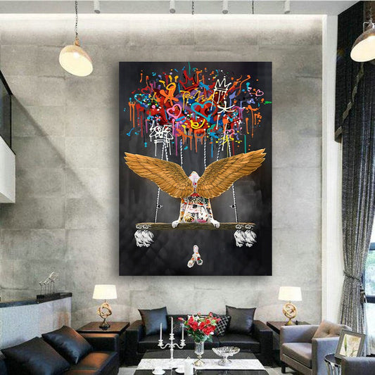 Banksy angel Flying With Balloon Canvas, flying balloon canvas, graffiti wall art,  banksy poster, banksy wall art, street art canvas