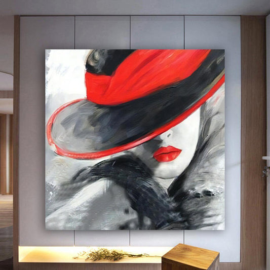 Woman in red hats canvas, beautiful girl art, red hats wall art