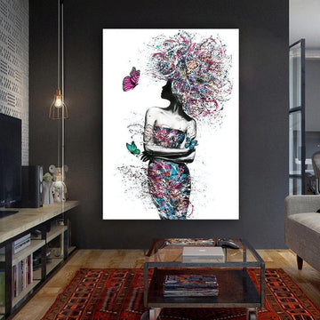 Black woman silhouette painting, African woman canvas, woman silhouette wall art, ethnic black and white woman painting