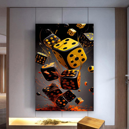 Poker Gaming dice art, Artwork on Canvas Picture of Gambling for Wall Decor Gambling for Big Walls Cool Large Decorations Game Dice
