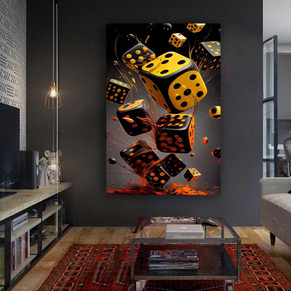 Poker Gaming dice art, Artwork on Canvas Picture of Gambling for Wall Decor Gambling for Big Walls Cool Large Decorations Game Dice