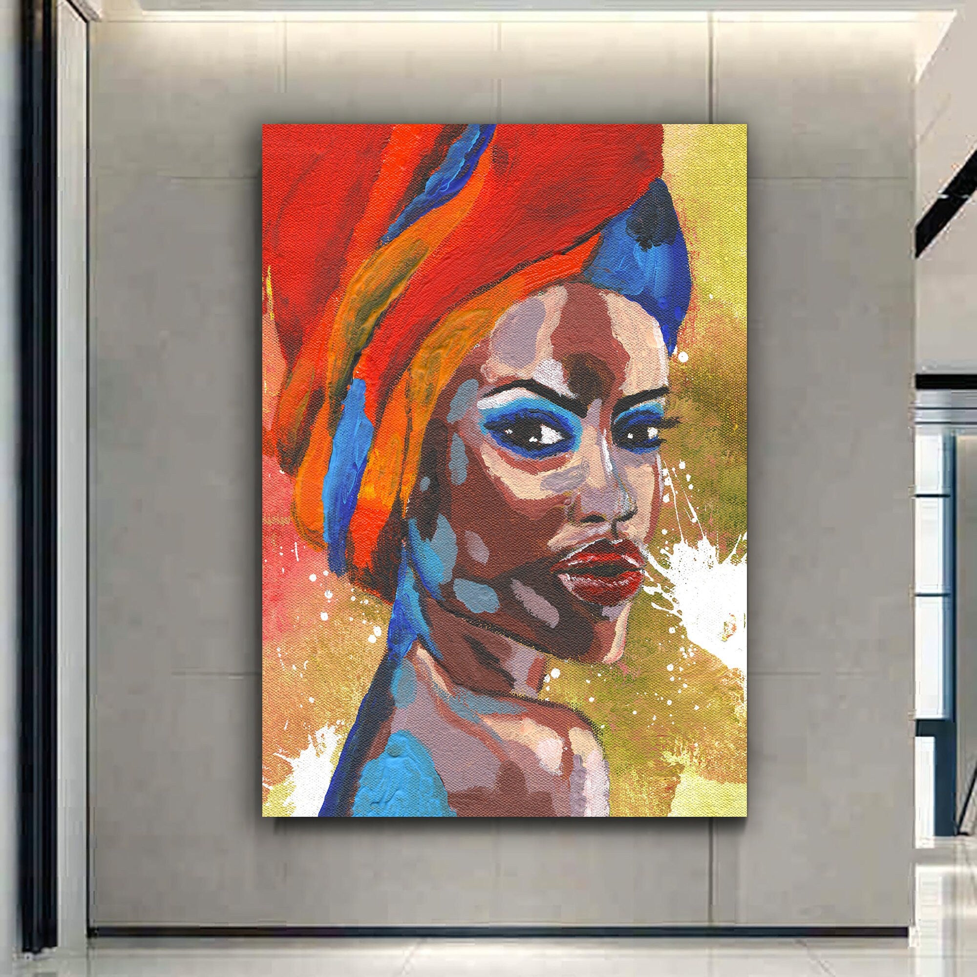 African colorful woman canvas painting, ethnic woman painting, black woman canvas painting