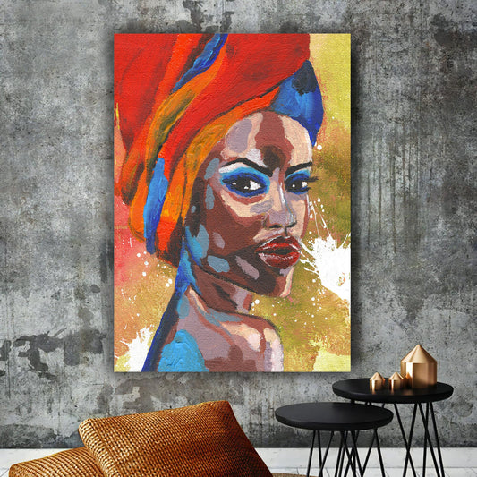 African colorful woman canvas painting, ethnic woman painting, black woman canvas painting