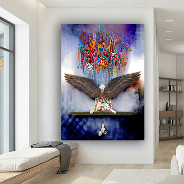 Winged angel woman canvas wall art , angel canvas painting