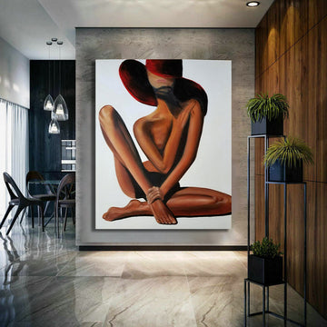 Nude black woman canvas, abstract woman art, erotic woman poster, black woman erotic wall art