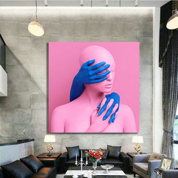 Pink woman canvas, you didn't see, you didn't hear painting, human art, abstract human wall art