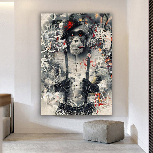 Monkey canvas, graffiti monkey art, monkey human poster, monkey in suit wall art