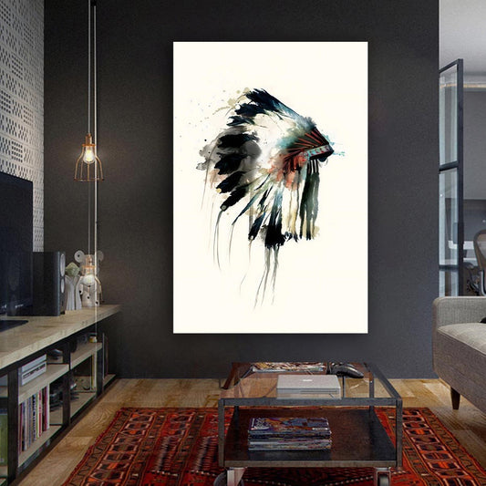 American Indian Chief Canvas, Old Chief Canvas Print, Indian Man Wall Art, Gray Tones Wall Decor