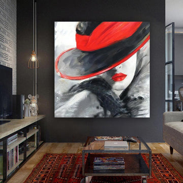 Woman in red hats canvas, beautiful girl art, red hats wall art