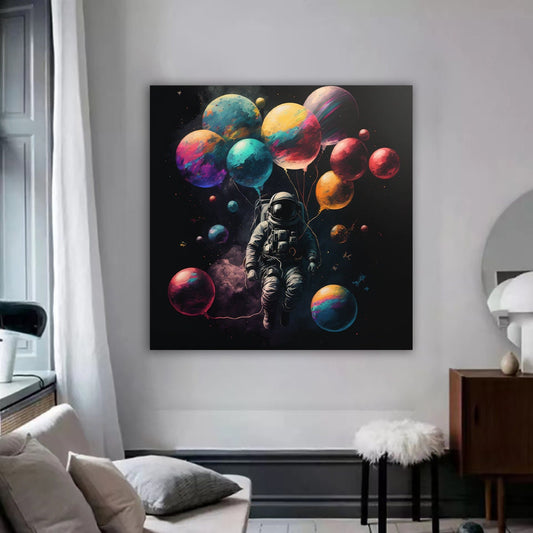 Spaceman Flying Astronaut Planets Space Canvas Framed Print Wall Art Poster Home Decor