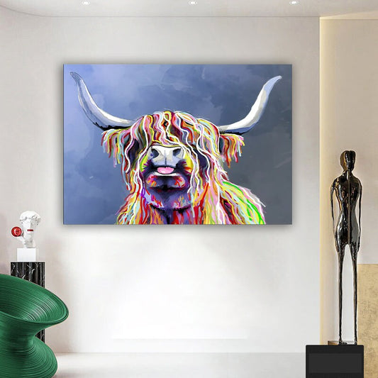 Highland Cow Canvas Wall Art,Colourful Printed And Stretched Over A Solid Pine Frame Highland ,COW Canvas Wall Art ,print on canvas