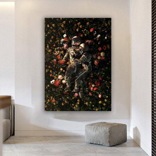 Flowers In Astronaut, Astronaut Poster Print, Astronaut Canvas Print