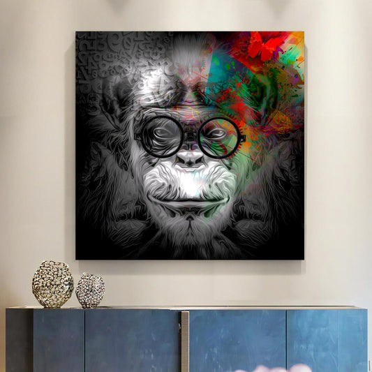 Monkey Colorful Glasses Canvas Art, Drawing Effect Wall Decor, Innocent Monkey Poster, Funny Canvas Art, Animals Canvas Decor, Monkey Posing decor