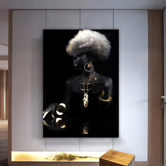 African Girl Canvas Print, Gold and Black Canvas Wall Art, African Woman Canvas Printing, Living Room Wall Art, Modern Wall Art