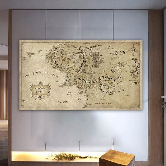 Lord Of The Rings Movie Map, World Map Art Canvas, Antique Map Wall Art, Middle Earth Antique Map 3D Canvas, Map Wall Decor