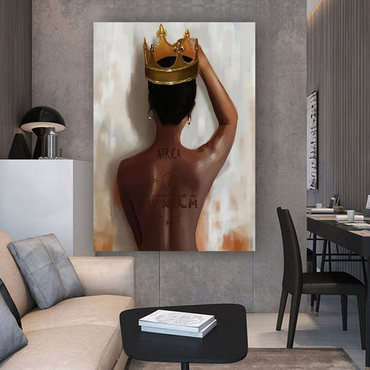 African woman canvas wall art, black woman painting with african writing, queen african girl print, ethnic woman poster, women wall art