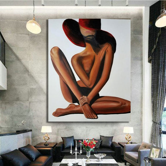 Nude black woman canvas, abstract woman art, erotic woman poster, black woman erotic wall art