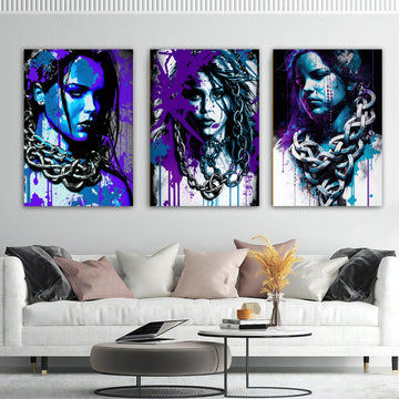 3-piece women art set, abstract women painting, illustration girl canvas print, women wall art