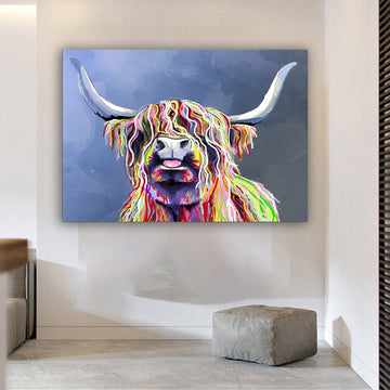 Highland Cow Canvas Wall Art,Colourful Printed And Stretched Over A Solid Pine Frame Highland ,COW Canvas Wall Art ,print on canvas